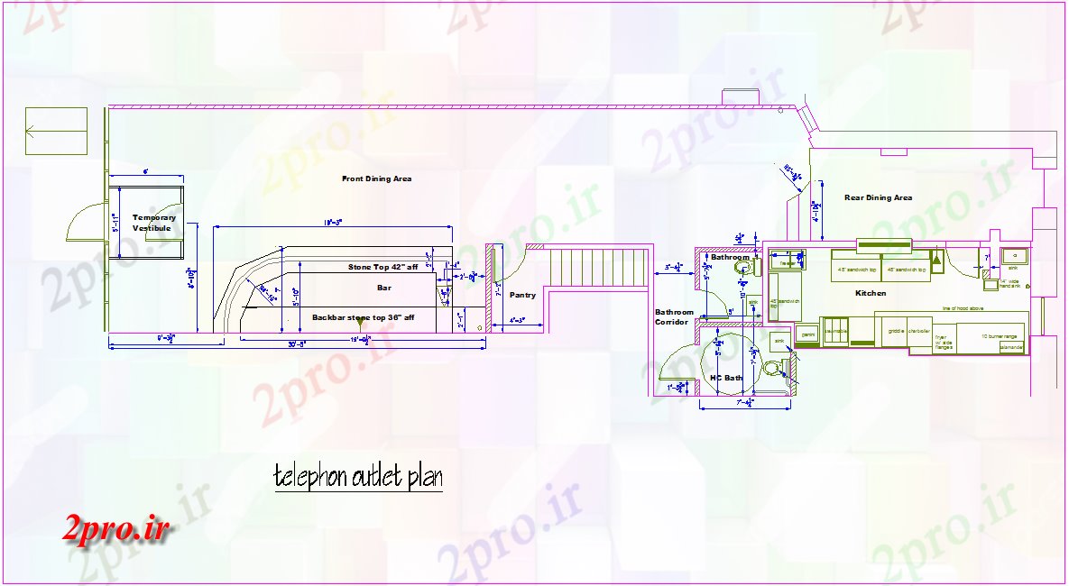 دانلود نقشه معماری طرحی خروجی تلفن برای  دفتر  (کد77629)