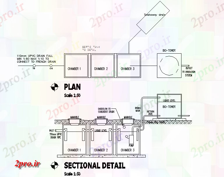 دانلود نقشه پلان مقطعی سپتیک تانک طرحی و بخش طراحی (کد77637)