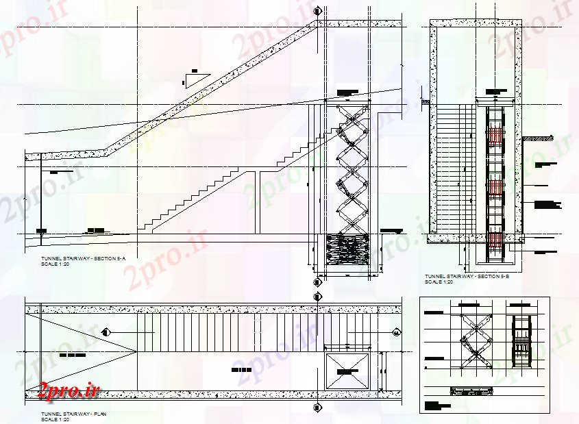 دانلود نقشه  جزئیات آسانسور و   پله طرحی و نمای  (کد77643)