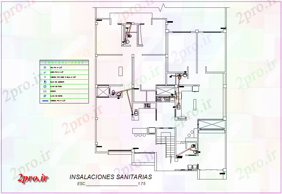 دانلود نقشه تجهیزات بهداشتی  نصب و راه اندازی لوله کشی طراحی مسکن (کد77652)
