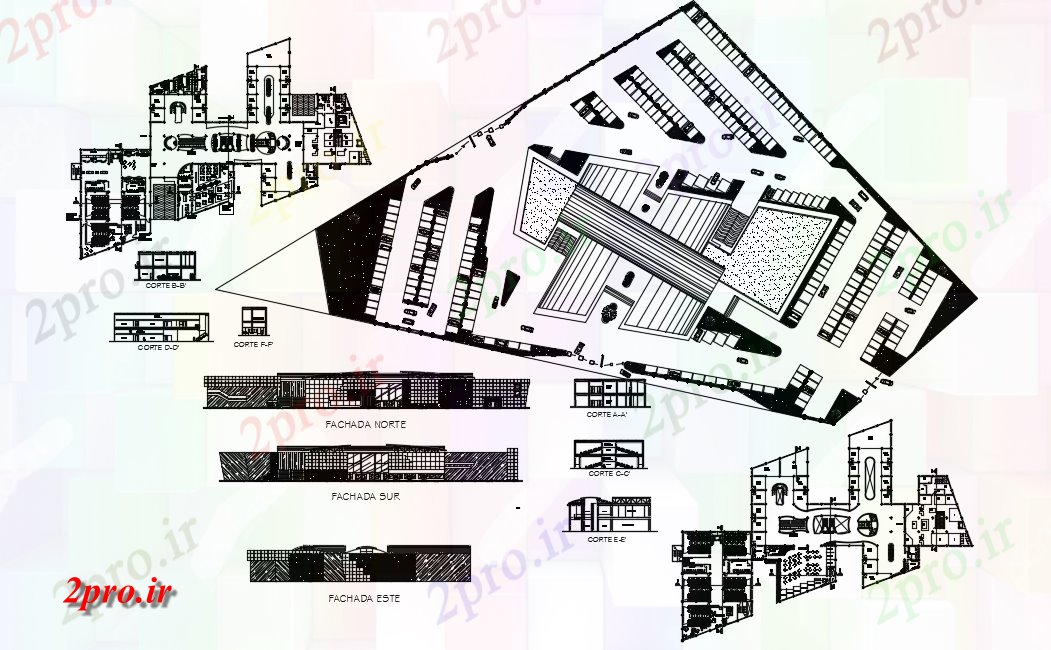 دانلود نقشه هایپر مارکت - مرکز خرید - فروشگاه خرید مرکز معماری 73 در 125 متر (کد77655)