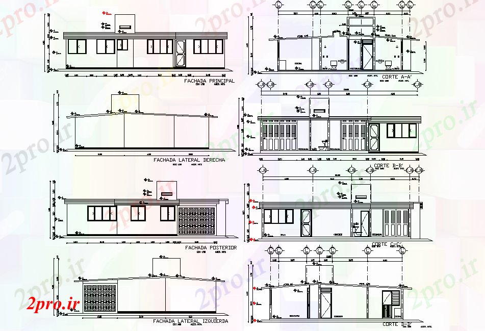 دانلود نقشه مسکونی ، ویلایی ، آپارتمان نما و بخش خانه پروژه اجرایی 11 در 13 متر (کد77662)