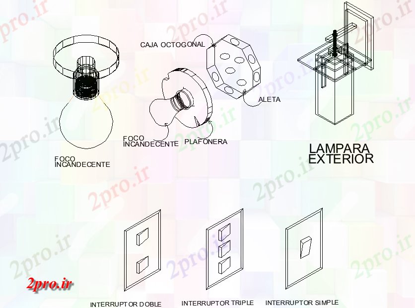 دانلود نقشه جزئیات ساخت و ساز طرحی لامپ در فضای باز و نما جزئیات (کد77688)