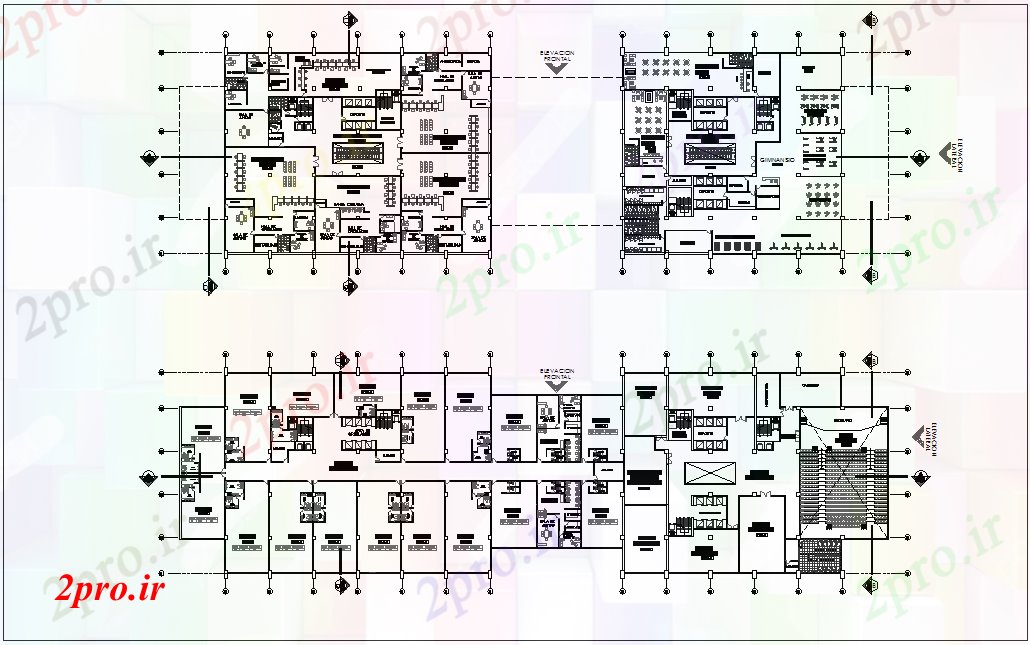 دانلود نقشه بانک ها ساختمان مالی هفت تا ده طرحی طبقه با نمای معماری 48 در 140 متر (کد77704)
