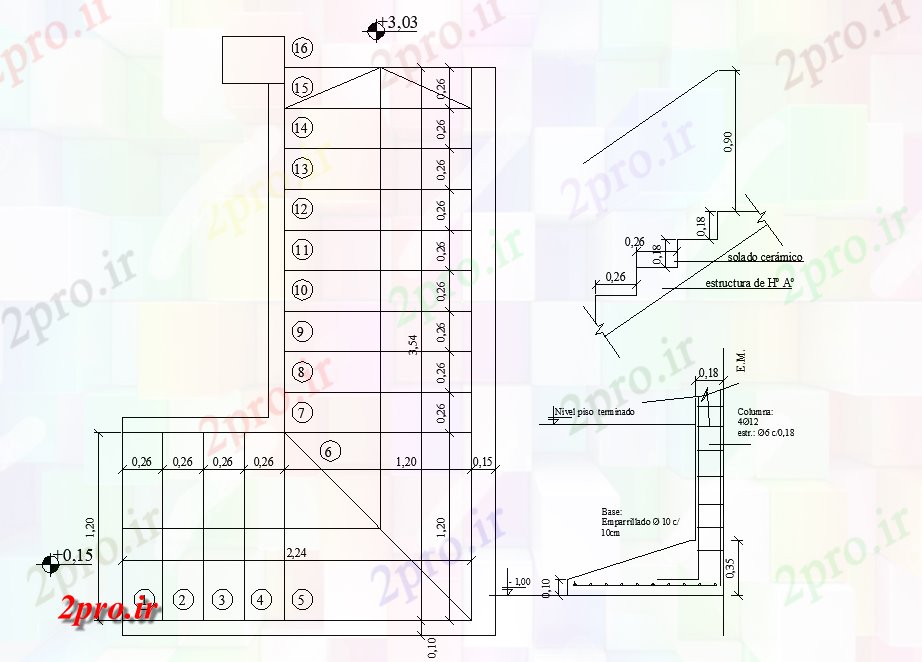 دانلود نقشه جزئیات ساخت و ساز پله طرح، نما و بخش پایه و اساس طرحی جزئیات (کد77722)