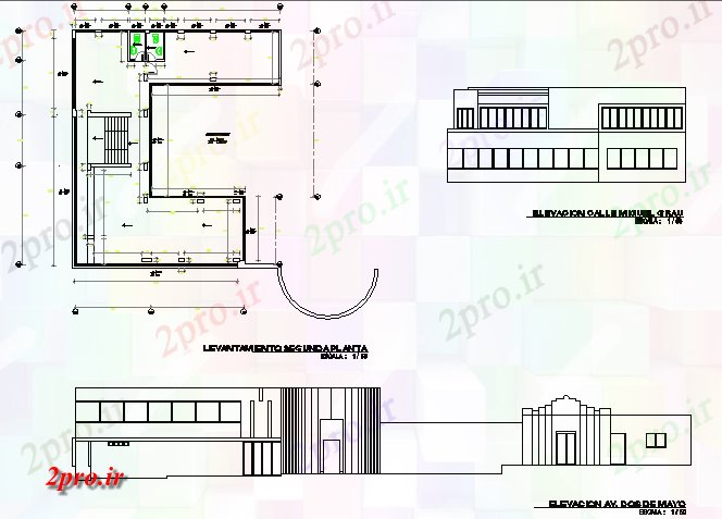 دانلود نقشه ساختمان مرتفعجزئیات نما جلوی یک ساختمان 13 در 24 متر (کد77725)