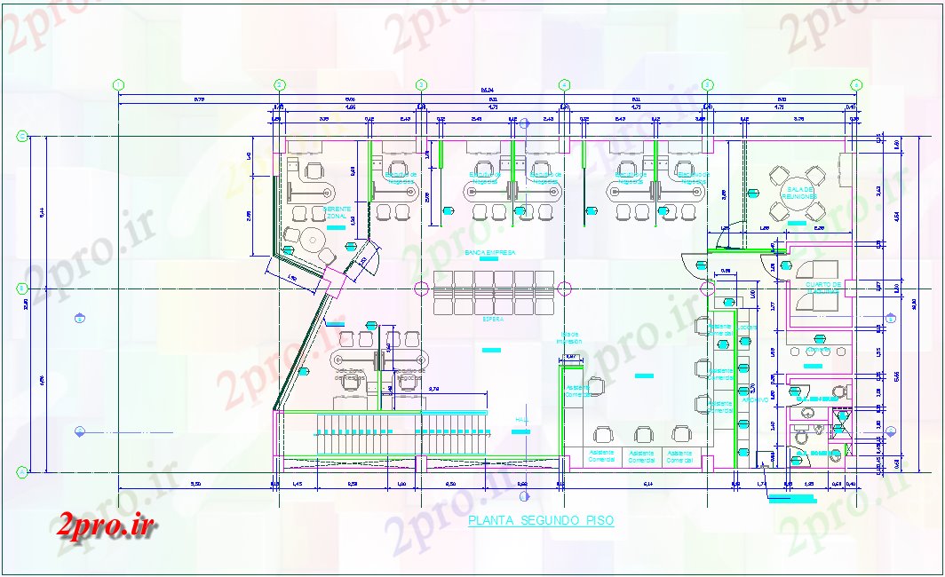 دانلود نقشه بانک ها طرحی طبقه دوم با های معماری برای بانکداری آژانس 10 در 22 متر (کد77749)