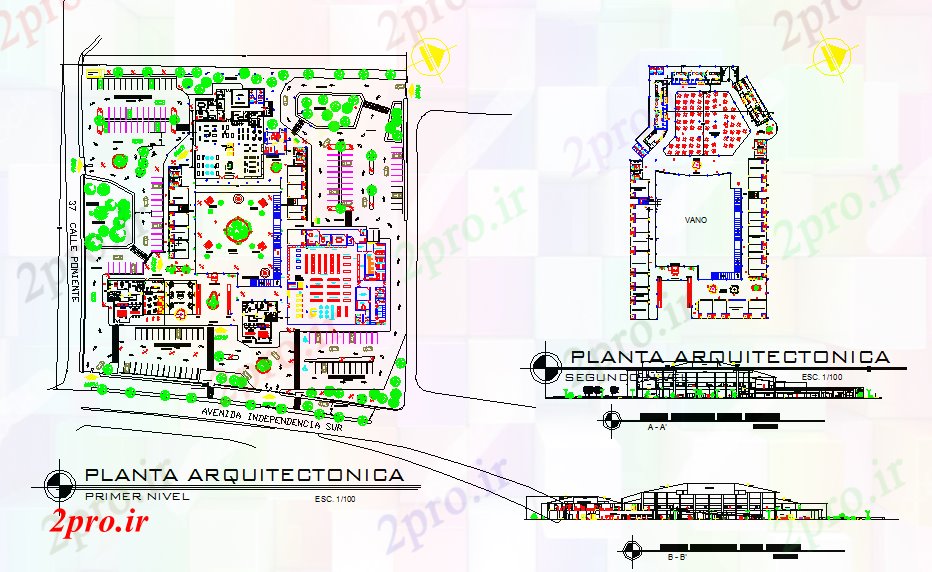 دانلود نقشه ساختمان دولتی ، سازمانی اتوبوس طراحی ترمینال برنامه مفهوم 42 در 43 متر (کد77781)