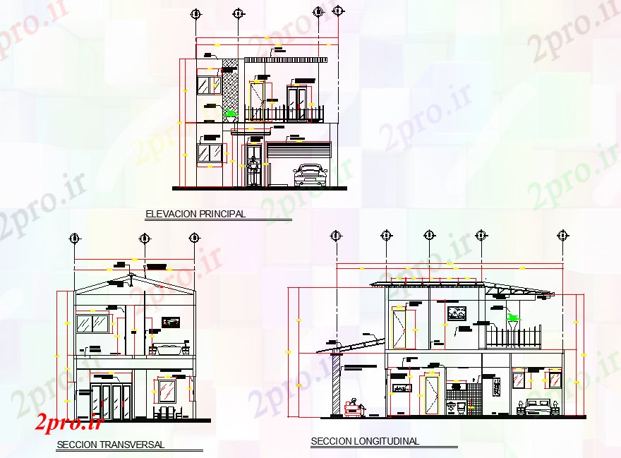 دانلود نقشه مسکونی ، ویلایی ، آپارتمان نما و بخش مسکن مسکونی 7 در 11 متر (کد77800)