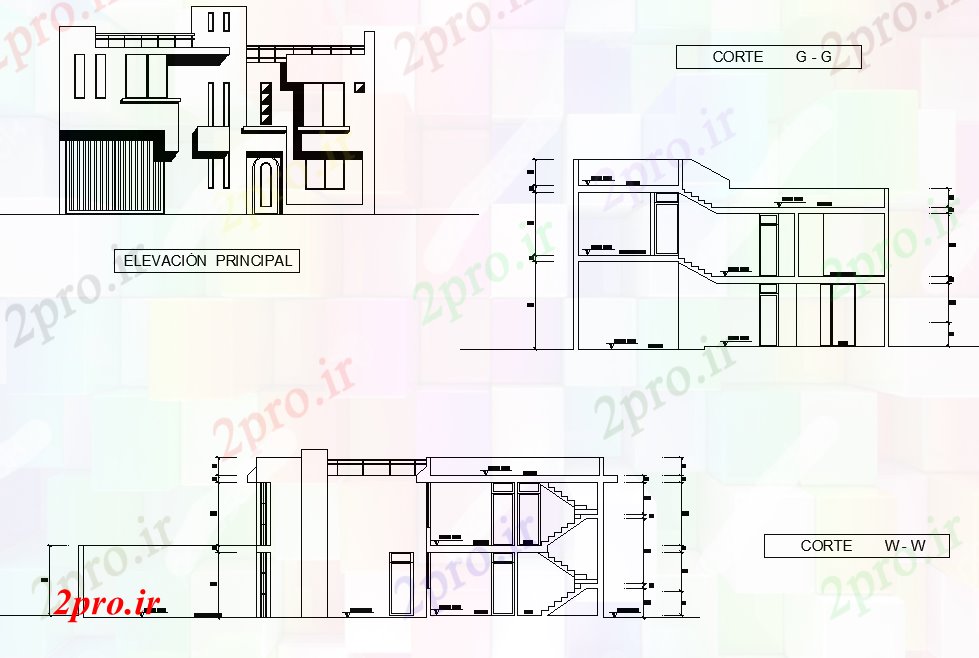 دانلود نقشه مسکونی ، ویلایی ، آپارتمان نما و بخش مسکن 12 در 14 متر (کد77847)