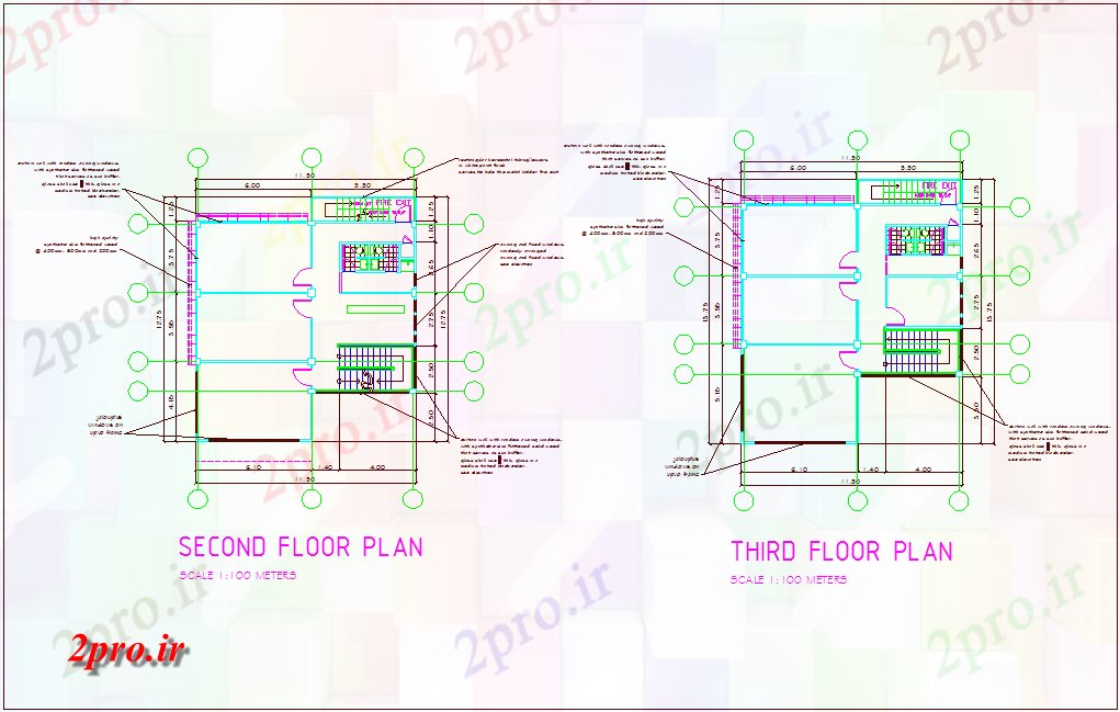 دانلود نقشه ساختمان اداری - تجاری - صنعتی طرحی طبقه دوم و سوم ساختمان اداری 11 در 12 متر (کد77856)