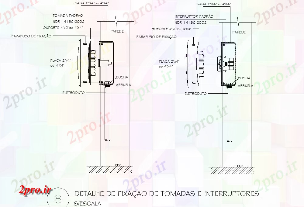 دانلود نقشه معماری سوکت و سوئیچ تثبیت جزئیات (کد77878)