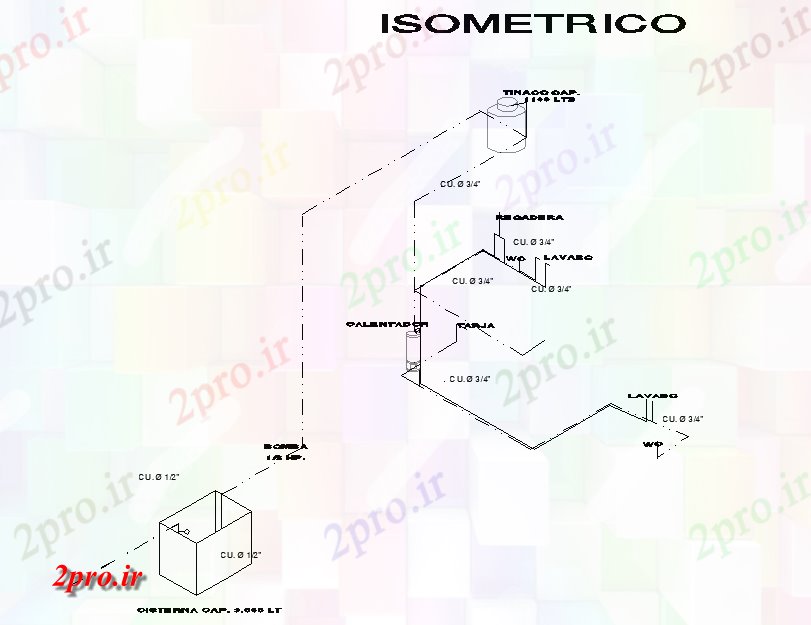 دانلود نقشه جزئیات لوله کشی ایزومتریک لوله آب جزئیات خط (کد77893)