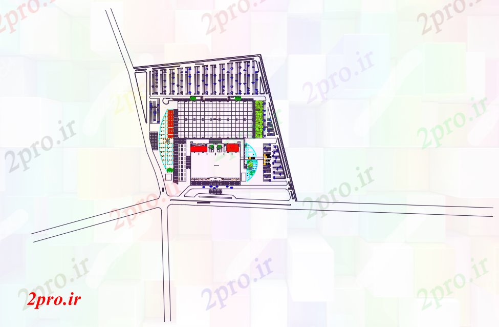 دانلود نقشه هایپر مارکت - مرکز خرید - فروشگاه سقف معماری مرکز شدید 196 در 200 متر (کد77901)