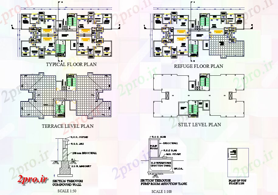 دانلود نقشه ساختمان دولتی ، سازمانی طبقه همکف به سقف مسکن شهری طراحی 16 در 34 متر (کد77914)