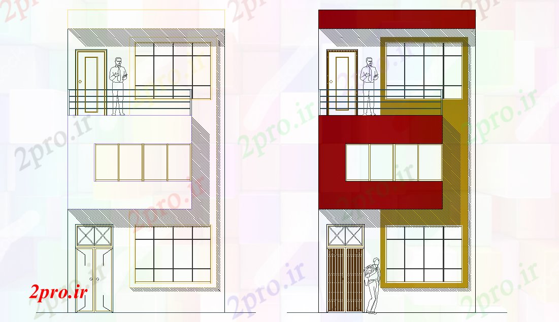 دانلود نقشه مسکونی ، ویلایی ، آپارتمان نما از طرحی خانه جزئیات 5 در 16 متر (کد77915)