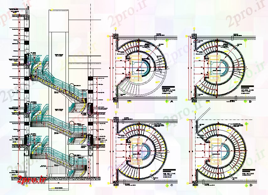 دانلود نقشه  جزئیات آسانسور و   شکل گرد طراحی پله (کد77946)