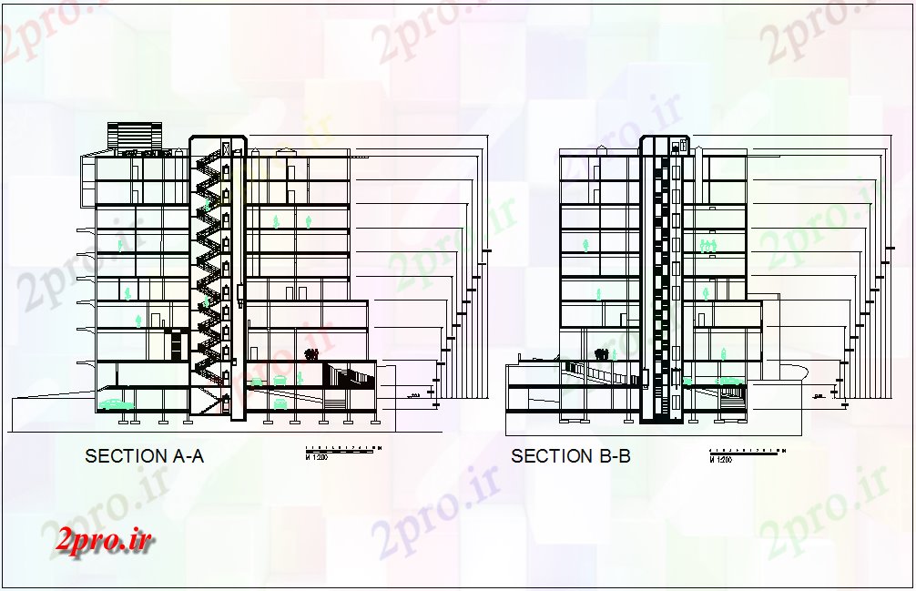 دانلود نقشه جزئیات معماری بخش با  محور مختلف برای مخلوط ساختمان فاده می شود (کد77954)