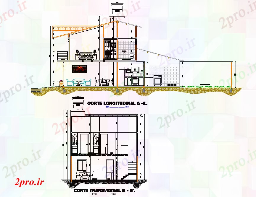 دانلود نقشه مسکونی ، ویلایی ، آپارتمان جزئیات بخش طرحی خانه جزئیات 8 در 14 متر (کد77982)