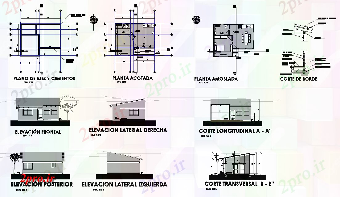 دانلود نقشه مسکونی ، ویلایی ، آپارتمان مسکن برای 6 در 8 متر (کد78002)