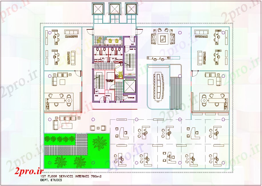 دانلود نقشه بانک ها معماری از طرحی طبقه اول بانک سر چهارم 29 در 37 متر (کد78012)