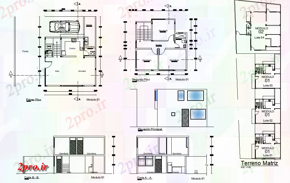 دانلود نقشه مسکونی ، ویلایی ، آپارتمان برنامه و بخش زندگی جزئیات محل 14 در 45 متر (کد78019)