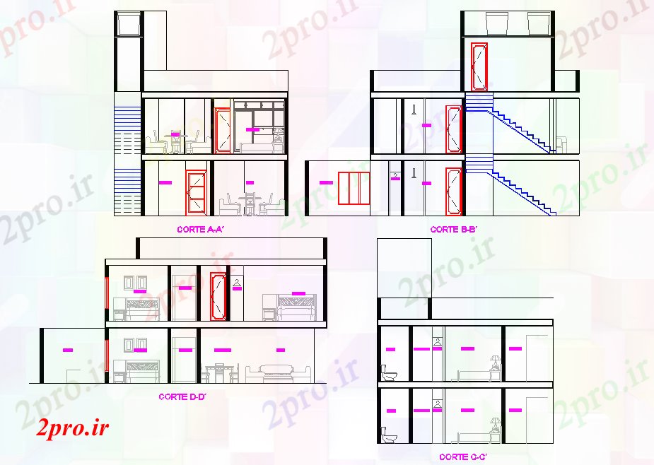 دانلود نقشه مسکونی ، ویلایی ، آپارتمان جزئیات بخش محل زندگی 8 در 12 متر (کد78020)