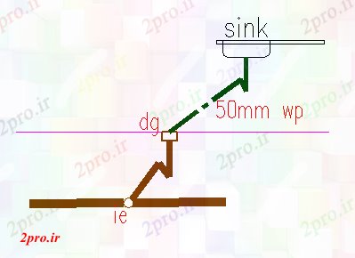 دانلود نقشه جزئیات لوله کشی بلوک دو بعدی  از سینک آشپزخانه نما طراحی (کد78036)