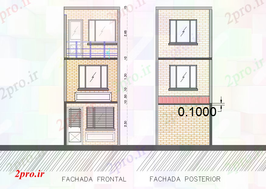 دانلود نقشه مسکونی ، ویلایی ، آپارتمان جزئیات نما تک خانواده طراحی خانه 4 در 13 متر (کد78061)