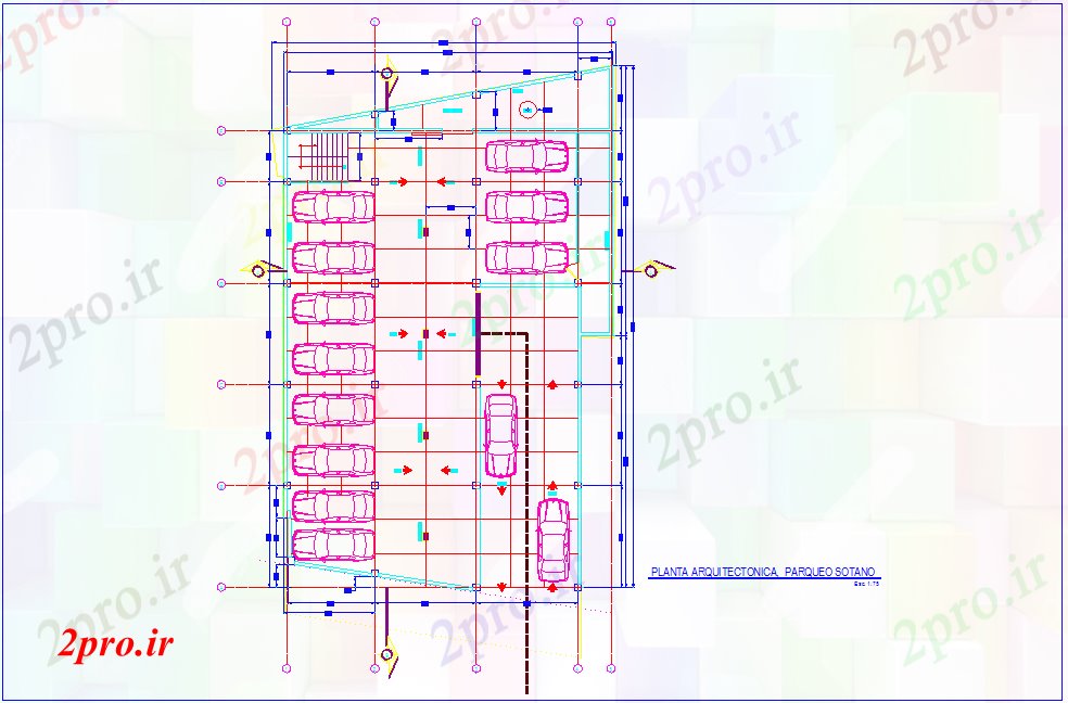 دانلود نقشه بانک ها معماری طرحی پارکینگ بانک 20 در 31 متر (کد78076)