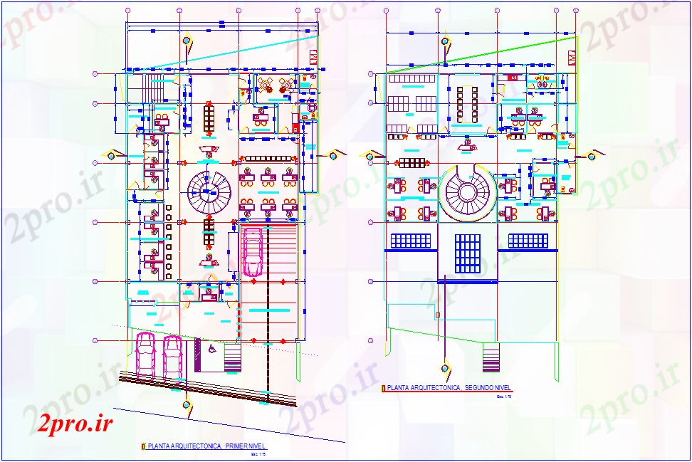 دانلود نقشه بانک ها اولین و طرحی طبقه دوم طراحی بانک با نمای معماری 20 در 31 متر (کد78082)