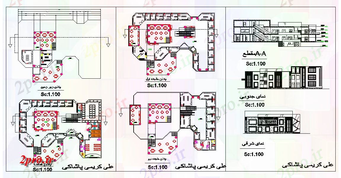 دانلود نقشه هتل - رستوران - اقامتگاه رستوران ها و محل غذاخوری 32 در 45 متر (کد78093)