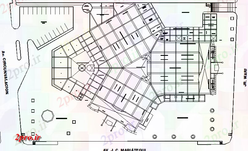 دانلود نقشه هایپر مارکت - مرکز خرید - فروشگاه چند طبقه مرکز خرید طرحی ساختاری جزئیات 82 در 112 متر (کد78113)