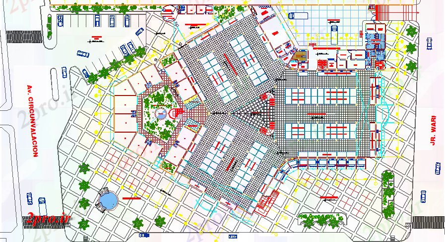 دانلود نقشه هایپر مارکت - مرکز خرید - فروشگاه چند طبقه مرکز خرید زمین طرحی طبقه جزئیات 82 در 107 متر (کد78116)