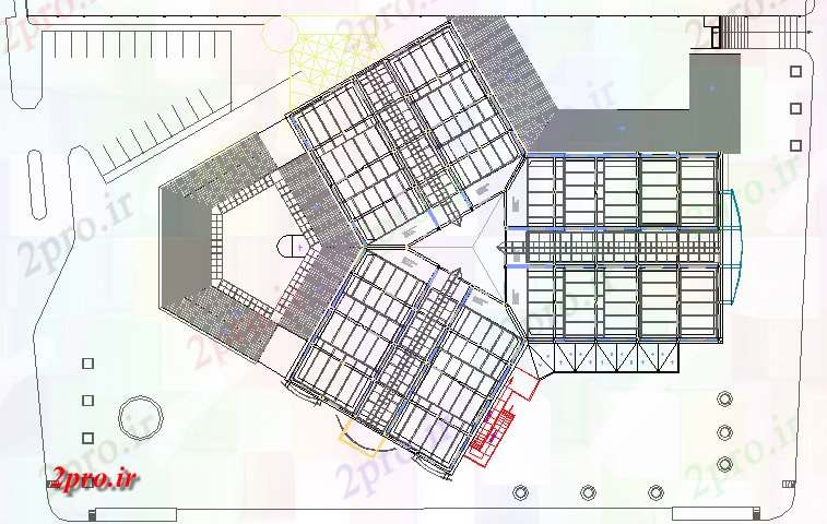 دانلود نقشه هایپر مارکت - مرکز خرید - فروشگاه بالا و سقف سقف جزئیات مرکز خرید 82 در 107 متر (کد78120)