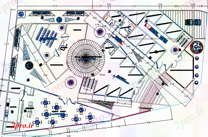 دانلود نقشه هایپر مارکت  - مرکز خرید - فروشگاه مجتمع تجاری با طرحی معماری سینما  (کد78122)