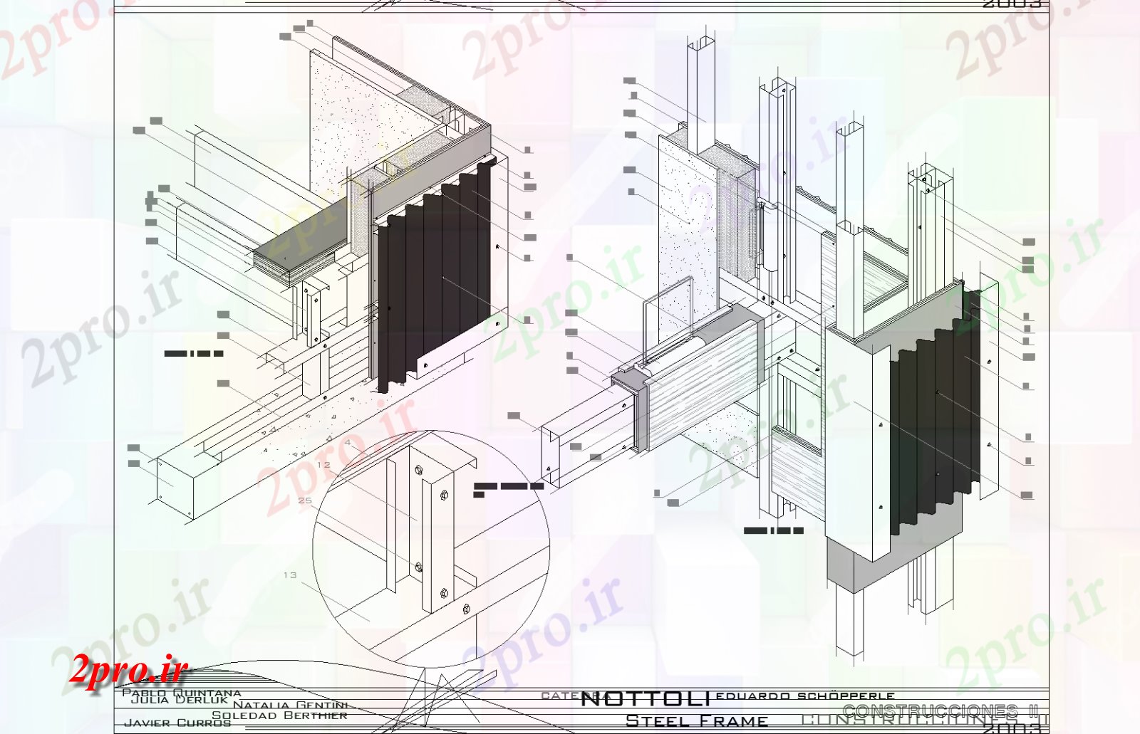 دانلود نقشه جزئیات ساخت و ساز طرحی جزئیات فریم های فولادی  (کد78141)