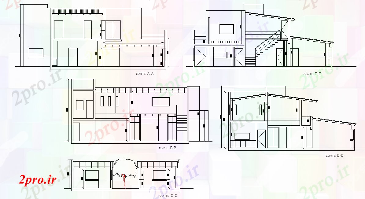 دانلود نقشه مسکونی ، ویلایی ، آپارتمان جزئیات بخش 2 طبقه طراحی خانه 16 در 16 متر (کد78165)