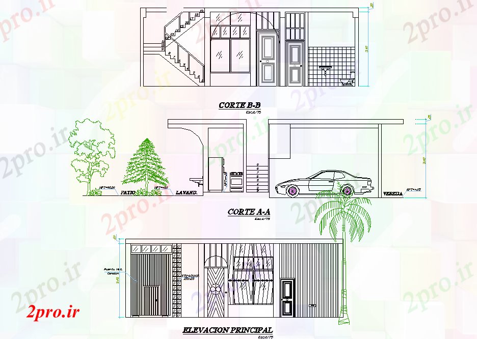 دانلود نقشه مسکونی ، ویلایی ، آپارتمان نما و بخش طرحی خانه چیدمان 10 در 14 متر (کد78196)