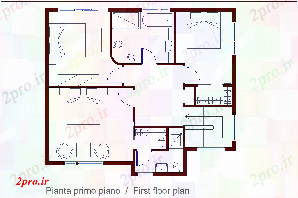 دانلود نقشه مسکونی ، ویلایی ، آپارتمان طرحی طبقه اول از مسکن 9 در 11 متر (کد78217)