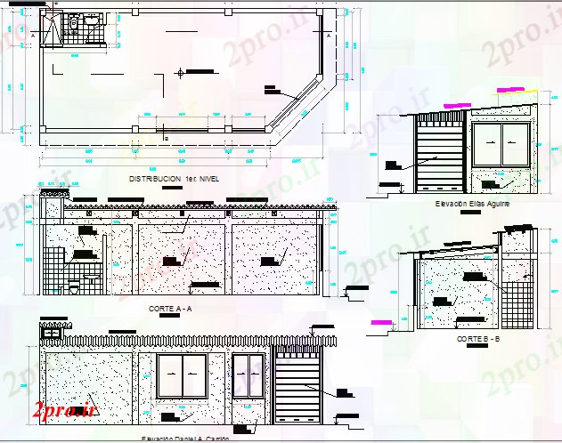 دانلود نقشه نمایشگاه ; فروشگاه - مرکز خرید فروشگاه نما تجاری، بخش و طرحی جزئیات 5 در 11 متر (کد78220)