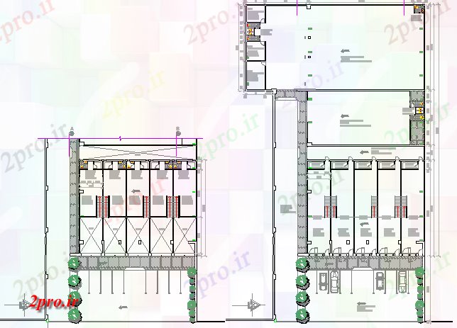 دانلود نقشه هایپر مارکت - مرکز خرید - فروشگاه محوطه سازی و طراحی جزئیات از مرکز خرید 39 در 55 متر (کد78225)