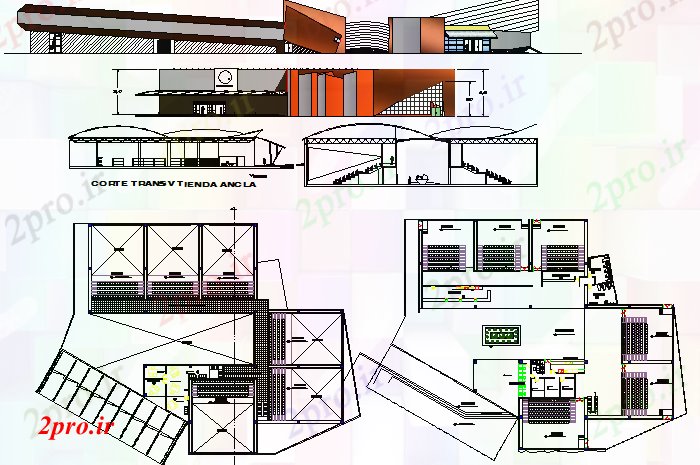 دانلود نقشه هایپر مارکت - مرکز خرید - فروشگاه تجاری محبوب پیچیده با معماری تئاتر پروژه 120 در 169 متر (کد78231)