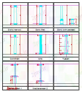 دانلود نقشه جزئیات ساخت و ساز انواع مختلفی از بخش ستون طراحی (کد78338)