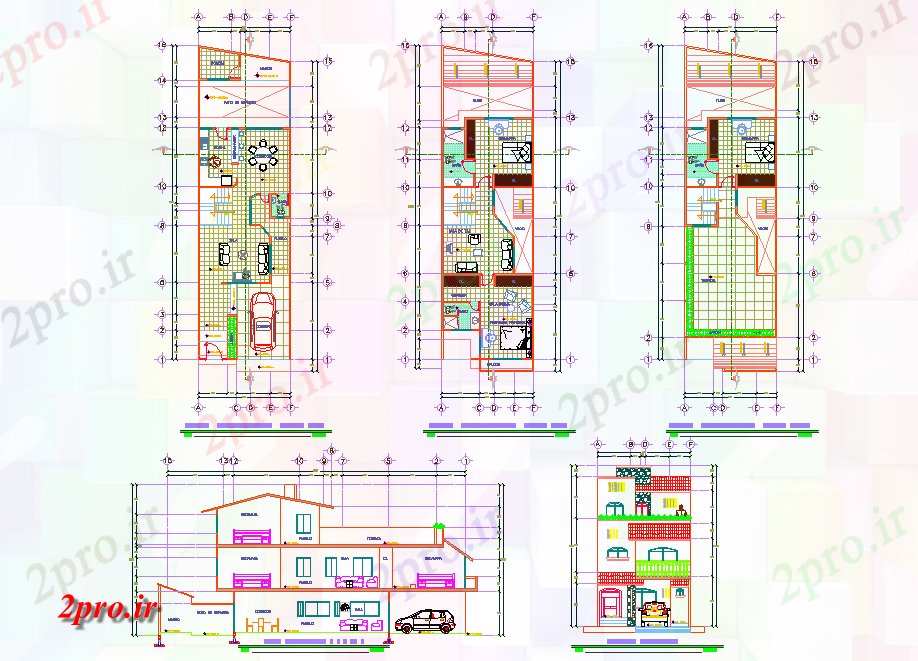 دانلود نقشه مسکونی ، ویلایی ، آپارتمان طرحی و نما خانه طراحی 7 در 21 متر (کد78355)