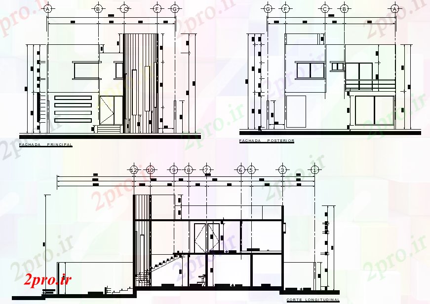 دانلود نقشه هتل - رستوران - اقامتگاه نما و بخش پروژه اجرایی خانه 2 سطح 9 در 14 متر (کد78358)