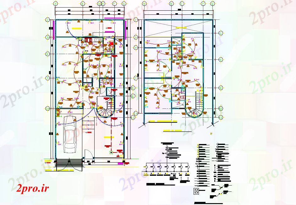 دانلود نقشه مسکونی ، ویلایی ، آپارتمان جزئیات برق خانه پروژه اجرایی 2 سطح برنامه ریزی چیدمان 9 در 13 متر (کد78360)