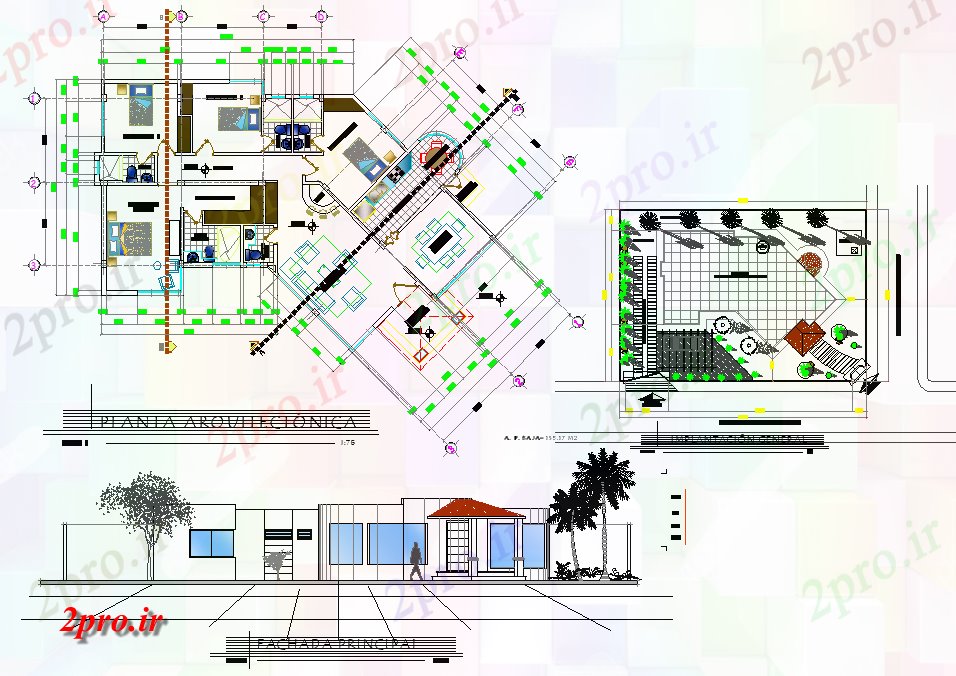 دانلود نقشه مسکونی ، ویلایی ، آپارتمان برنامه و خانه نما اتاق 7 در 10 متر (کد78416)