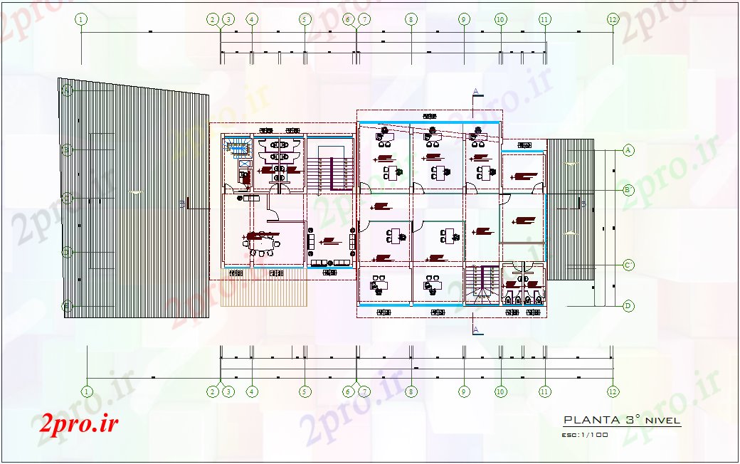 دانلود نقشه ساختمان دولتی ، سازمانی معماری از طرحی طبقه سوم از ساختمان شهرداری 17 در 29 متر (کد78419)