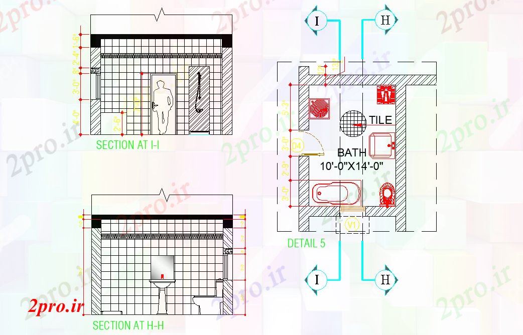 دانلود نقشه بلوک حمام طرحی حمام و بخش طرحی  (کد78447)